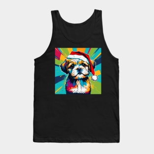 Shih Tzu Wearing A Santa Hat Pop Art Puppy Tank Top